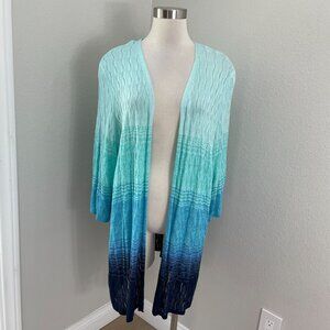NEW Catherines Womens Plus 2X Cardigan Open Front Wave Knit Ombre Teal Navy